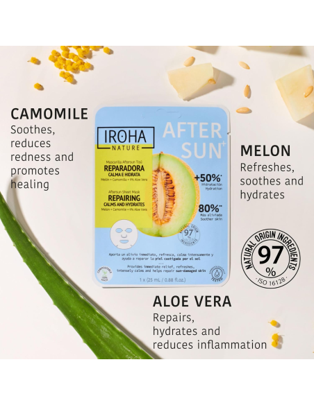 IROHA NATURE näomask pärast päikese käes viibimist, leevendab ärritust 25ml