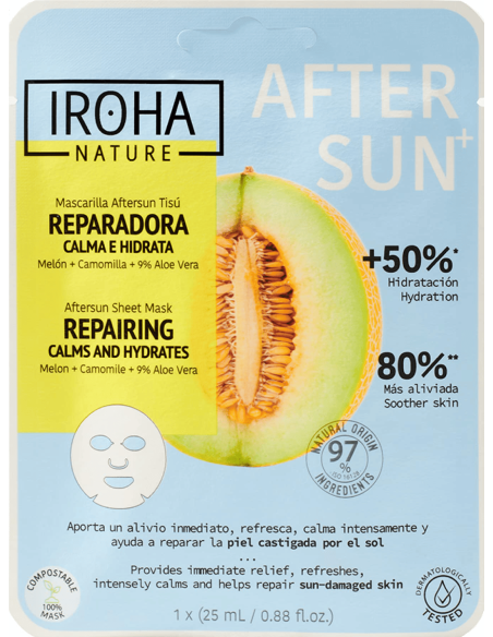 IROHA NATURE näomask pärast päikese käes viibimist, leevendab ärritust 25ml