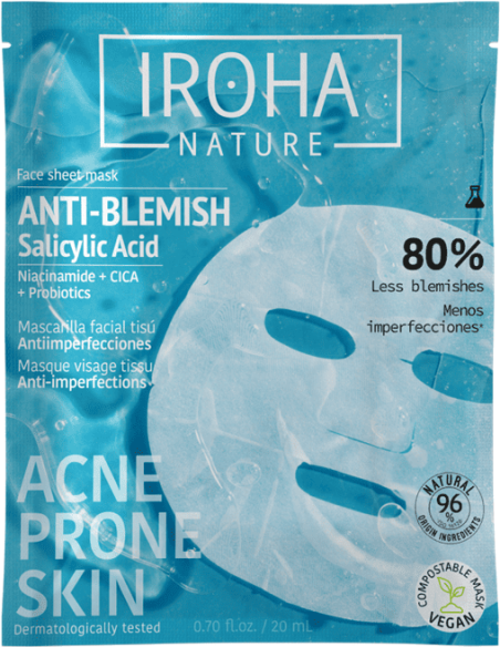 IROHA NATURE ACNE PRONE mask salitsüülhappega rasusele ja aknega nahale 20ml