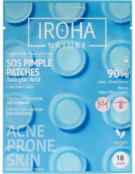 IROHA NATURE ACNE PRONE SOS akneplaastrid salitsüülhappe, teepuu ja Centella Asiatica'ga 18 tk.