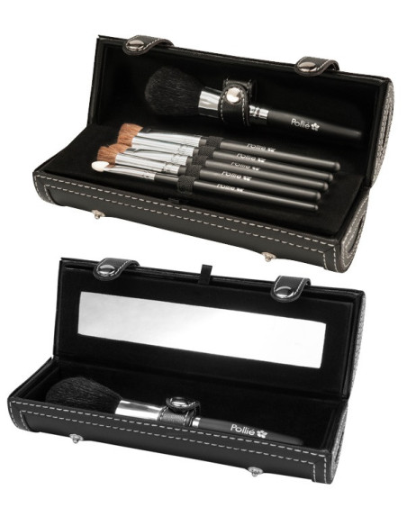 Somiņa ar spoguli un 7 dažādām otiņām makijāžam, melna s k