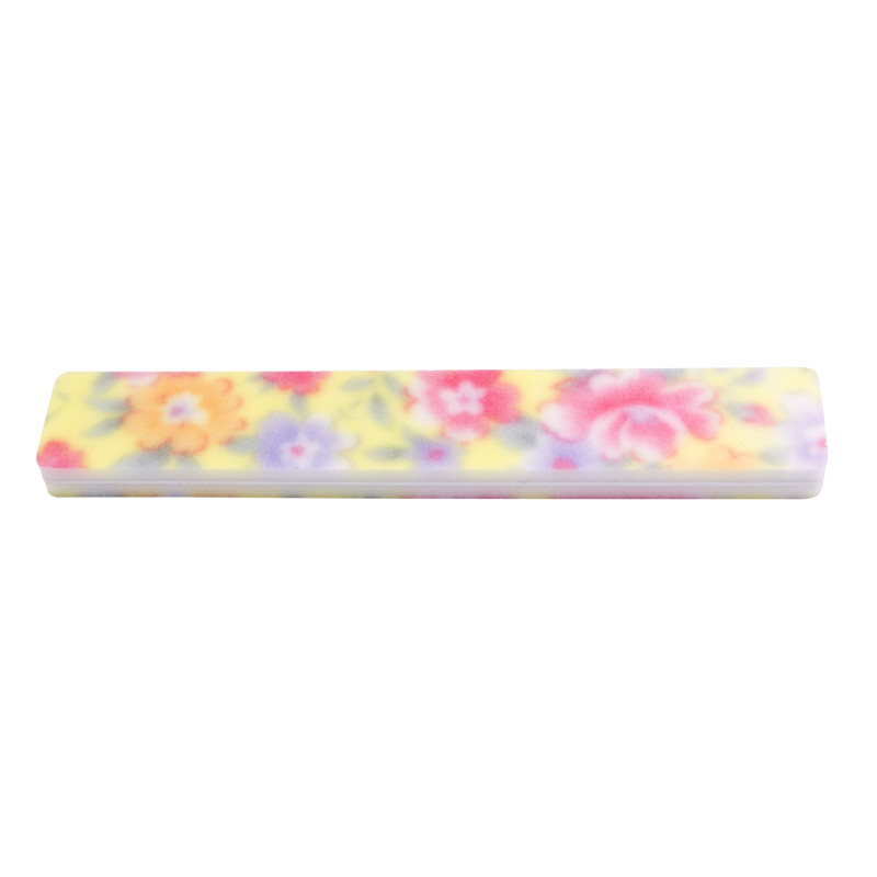 Nail file, straight, wide, with a floral motif, light green / yellow / light pink / blue, 1pc.