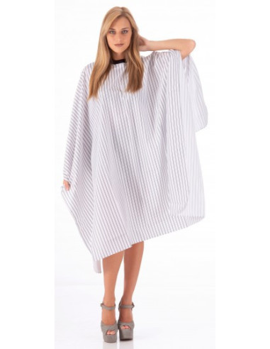 Cape, polyester, black and white stripes, with snaps 150x128cm