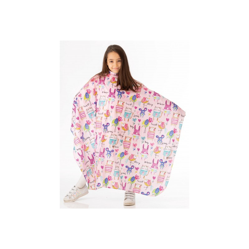 Children's cape, nylon, pink with a pattern, with snaps 120x125cm