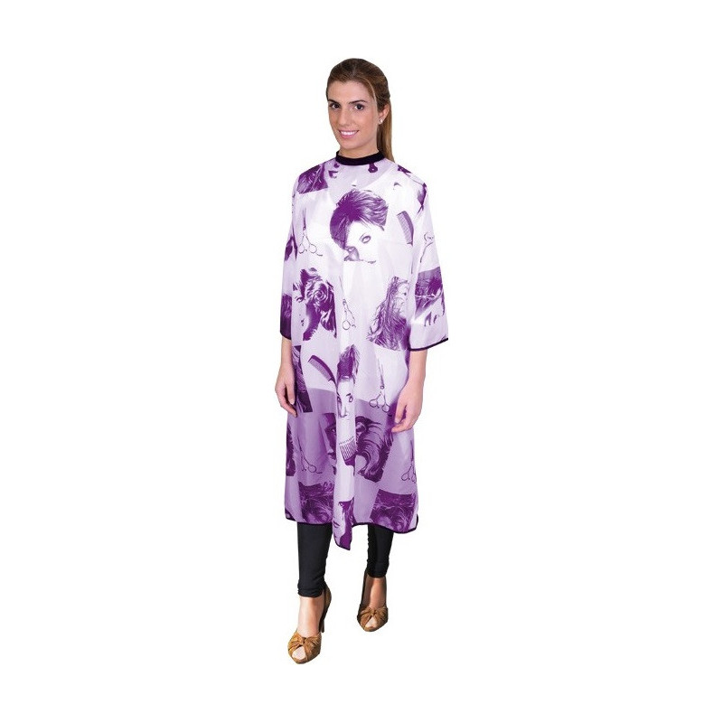 Cape with push button closure, 126x150cm, white with purple