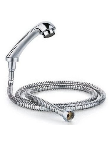 Shower with metal hose for hairdresser wash unit, straight, silver