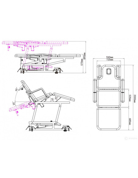 Füsioteraapia, massaaži ja kosmetoloogia kušett 3 mootoriga Acrum, hall