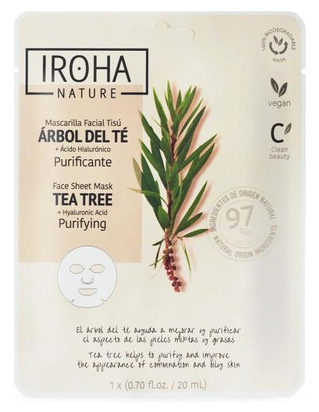 IROHA NATURE näomask TEEPUU + HÜALUROONHAPPE. Puhastav 20ml