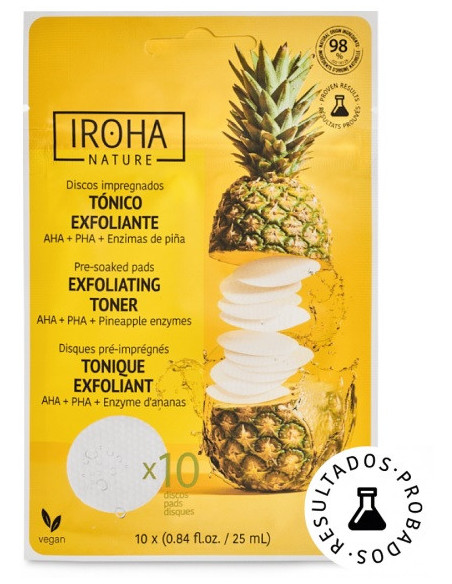 IROHA NATURE koorivad ja sära andvad toonikupadjad glükoolhappe ja ananassi ensüümidega 10 tk