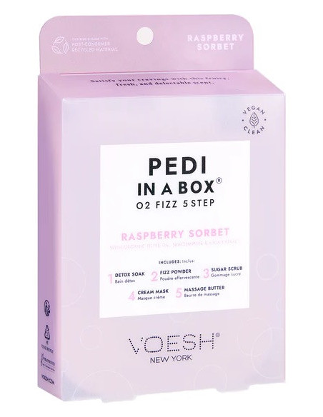 VOESH - PEDI IN A BOX Pediküür SPA-hooldus 5-ühes, detoksifitseeriv-lõõgastav, vaarikasorbett