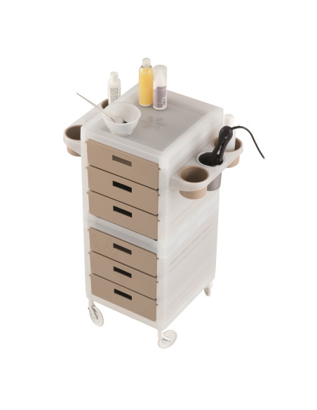 Juuksurikäru My, 6 pruuni sahtliga, valge, valmistatud Itaalias.