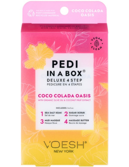 VOESH - PEDI IN A BOX jalahoolduskomplekt Coco Colada Oasis kuivale nahale, värskendav, 4 toodet