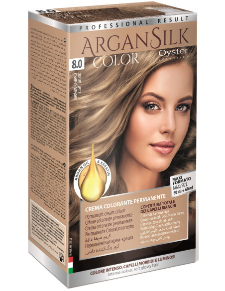 ARGAN SILK Juuksevärv 8.0, hele blond 60+60ml