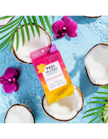 VOESH - PEDI IN A BOX jalahoolduskomplekt Coco Colada Oasis kuivale nahale, värskendav, 4 toodet