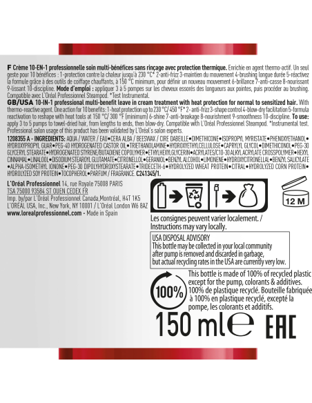 Föönkuivatav fluidifier 10in1, kuumakindel ja soengukreem 150ml